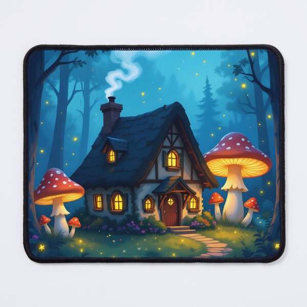 Item preview, Fairytale Forest House – Cute Mushroom Cottage Night Scene designed and sold by EmeraldeaArt.