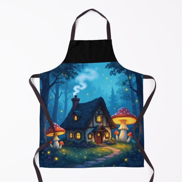 Item preview, Fairytale Forest House – Cute Mushroom Cottage Night Scene designed and sold by EmeraldeaArt.