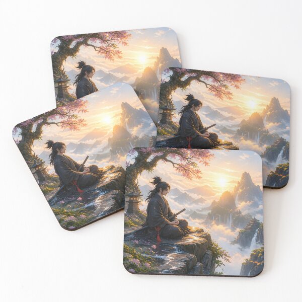 Item preview, Samurai Meditating at Sunrise Mountain designed and sold by sigmaartstudio.
