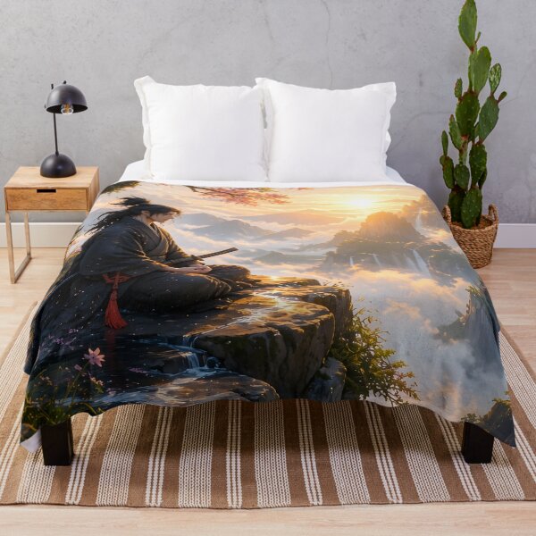 Item preview, Samurai Meditating at Sunrise Mountain designed and sold by sigmaartstudio.
