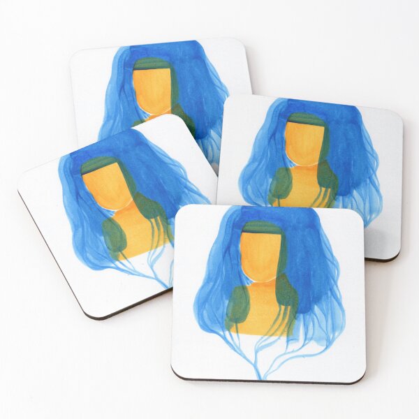 Item preview, Blue Veil Spirit abstract watercolor portrait flowing blue hair minimal designed and sold by Velmoraqs.