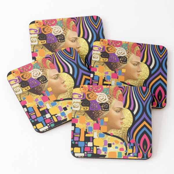 Item preview, Golden Mosaic Muse colorful geometric portrait boho abstract luxury art designed and sold by Velmoraqs.