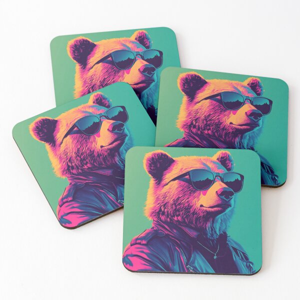 Item preview, Hipster Bear Pop Art, Cool Animal Sunglasses Leather Jacket Art Print designed and sold by daila70.