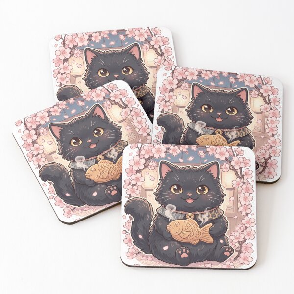 Item preview, Kawaii Black Cat with Taiyaki – Sakura Japanese Aesthetic Art designed and sold by vekotpu.