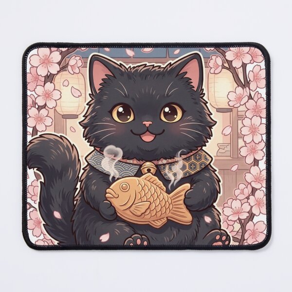 Item preview, Kawaii Black Cat with Taiyaki – Sakura Japanese Aesthetic Art designed and sold by vekotpu.