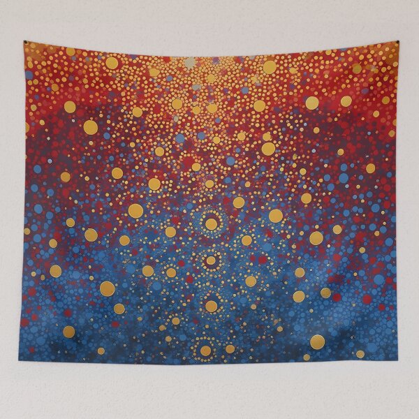 Item preview, Aboriginal Inspired Dot Art - Gold Blue Red Sand Circles designed and sold by GrinGalore.