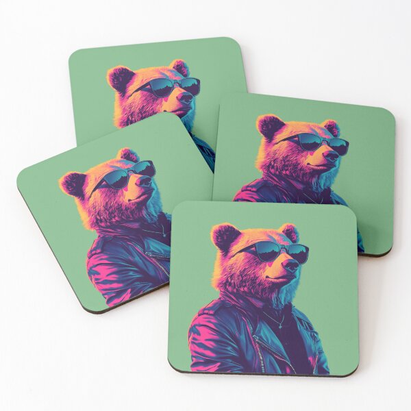 Item preview, Hipster Bear Pop Art, Cool Animal Sunglasses Leather Jacket Art Print v2 designed and sold by daila70.