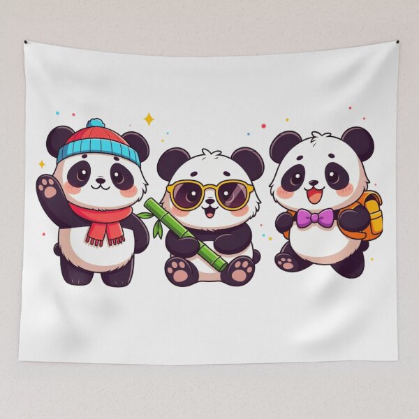 Item preview, Lindo trío de pandas kawaii, dibujos animados de amigos panda. designed and sold by ExploreAura Studio.