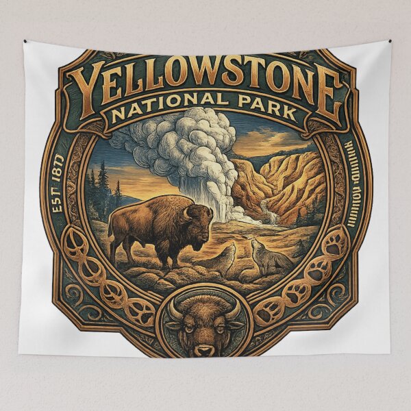 Item preview, Yellowstone National Park Est 1872 Vintage Bison Emblem designed and sold by ZENVIRART.