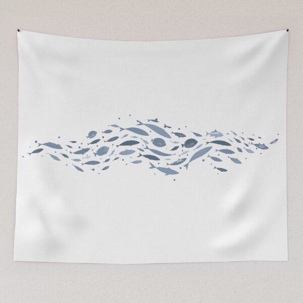 Item preview, Blue Gray Coastal Fish Wave Pattern designed and sold by TheSlowShore.