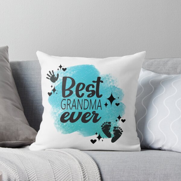 Item preview, Best Grandma Ever with Hand, Footprints, Hearts, Stars & Teal Background designed and sold by JeweledDesigns.