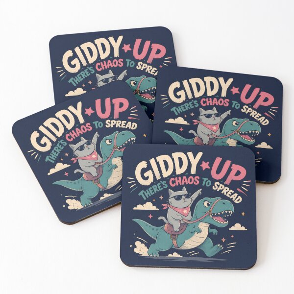 Item preview, Giddy Up, There’s Chaos to Spread – Cute Cat Riding Dinosaur Retro  designed and sold by Dimalol.