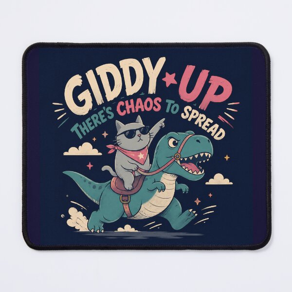 Item preview, Giddy Up, There’s Chaos to Spread – Cute Cat Riding Dinosaur Retro  designed and sold by Dimalol.