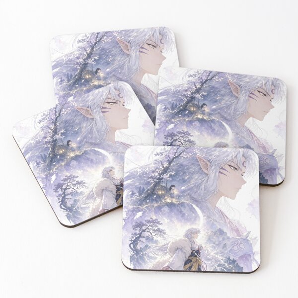 Item preview, Sesshomaru Moonlit Spirit Guardian – Ethereal Yokai Lord Fantasy Anime Watercolor Art Print designed and sold by Dyan4.