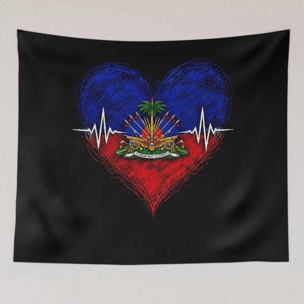 Item preview, Haiti Heartbeat Flag Heart Patriotic Haitian Pride  designed and sold by THREE LITTLE BEANS.