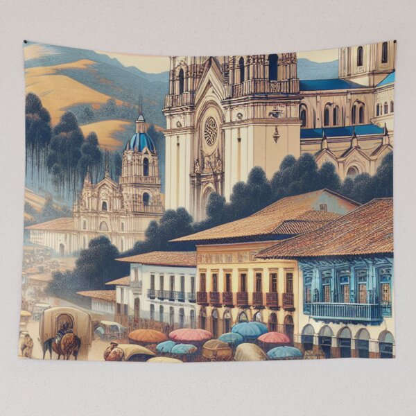 Item preview, Cuenca Ecuador Skyline Japanese Woodblock Ukiyo-e Style designed and sold by Vandy Fullam.