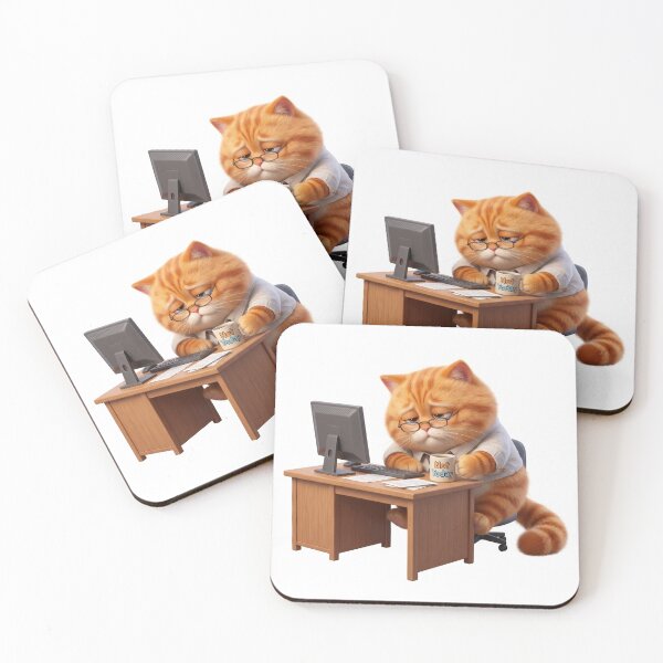 Item preview, Funny Chubby Orange Cat Tired Office Worker Illustration designed and sold by digiartmagic.