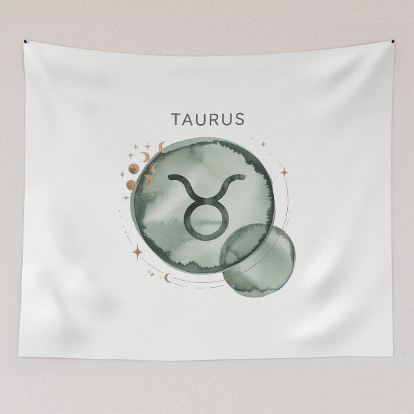 Artikelvorschau, Aquarell-Himmelskunst mit dem Sternzeichen Stier – Minimalistisches Astrologie-Design entworfen und verkauft von Cool-cat-art.