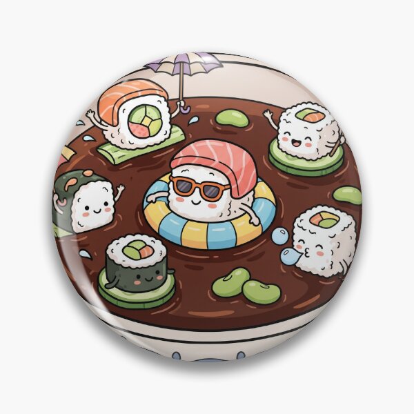 Item preview, Kawaii Sushi Pool Party in Soy Sauce Bowl Illustration designed and sold by digiartmagic.