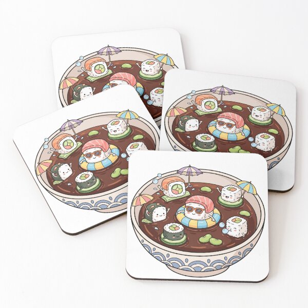 Item preview, Kawaii Sushi Pool Party in Soy Sauce Bowl Illustration designed and sold by digiartmagic.