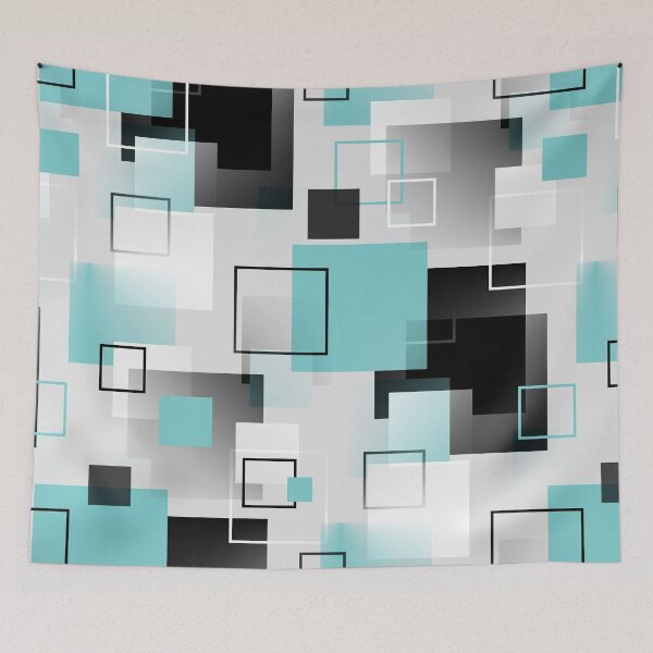Item preview, Midcentury Modern Retro Squares in Blue and Gray designed and sold by MellowCat.