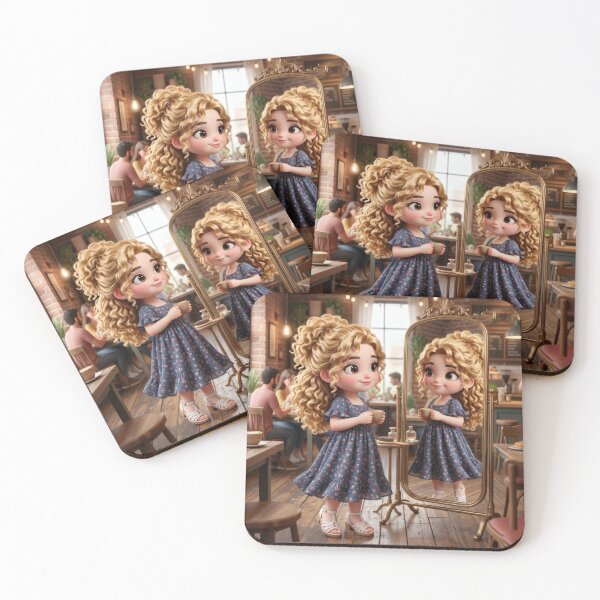Item preview, Golden Curls Reflection in Cozy Coffee Shop designed and sold by Azurart2.