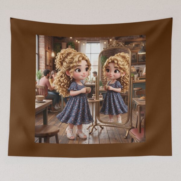 Item preview, Golden Curls Reflection in Cozy Coffee Shop designed and sold by Azurart2.