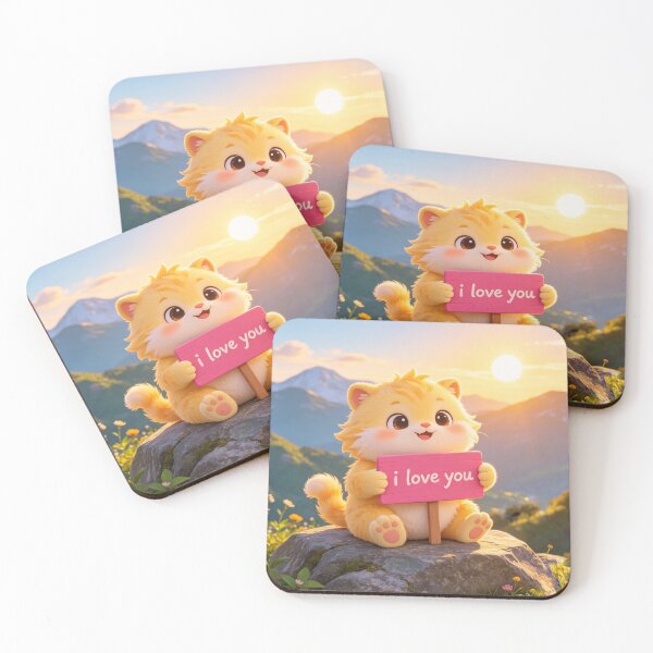 Item preview, Title: Cute Cartoon Lion Holding "I Love You" Sign at Sunrise designed and sold by AwakenFah.