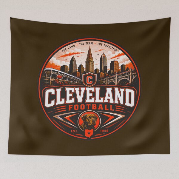 Item preview, Cleveland Football City Skyline Vintage Sports Logo Shirt designed and sold by TKOprintdesigns.