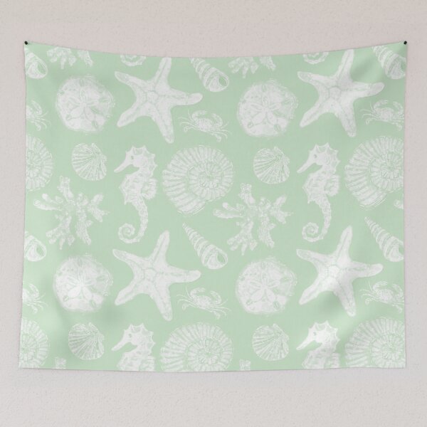 Item preview, Vintage White Washed Sea Life in Mint Green  designed and sold by PD-Coastal.