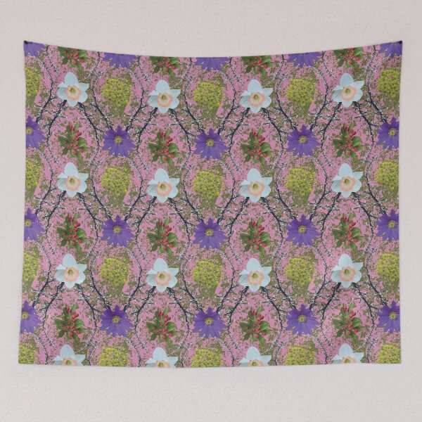 Item preview, Spring Maple Crab Apple Plum Windflower Daffodil on Pink & Green designed and sold by Digitalmyth's Designs.