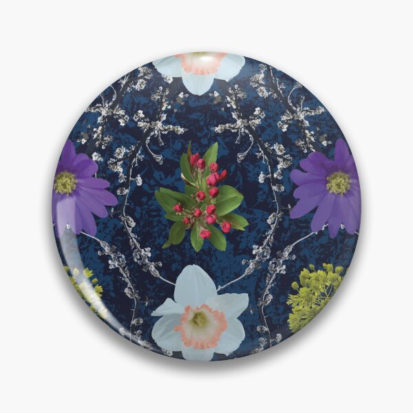 Item preview, Spring Maple Crab Apple Plum Windflower Daffodil on Dark Blue designed and sold by Digitalmyth's Designs.