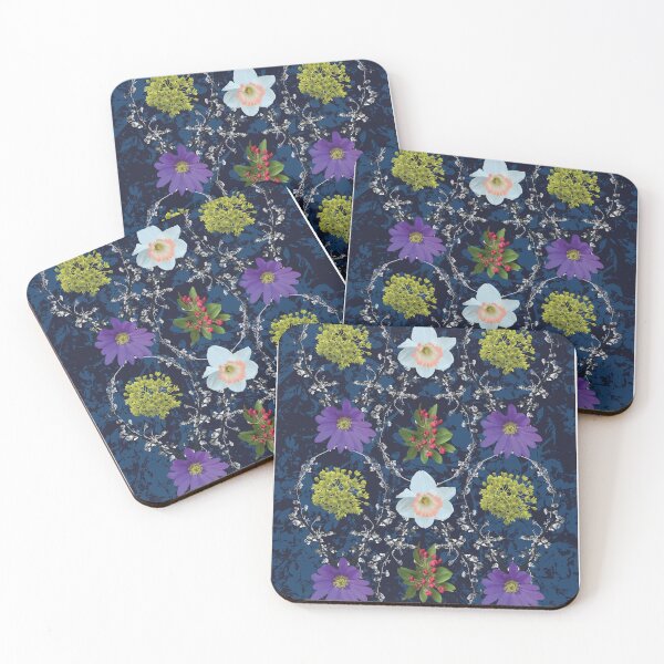Item preview, Spring Maple Crab Apple Plum Windflower Daffodil on Dark Blue designed and sold by Digitalmyth's Designs.