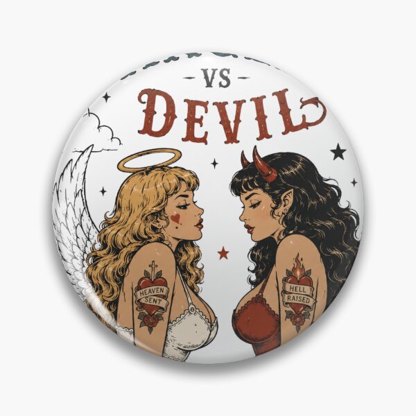Item preview, Angel vs Devil Vintage Tattoo – Good Girls Get Bored Bad Girls Get Everything designed and sold by Region.