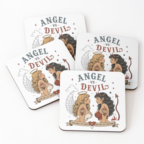 Item preview, Angel vs Devil Vintage Tattoo – Good Girls Get Bored Bad Girls Get Everything designed and sold by Region.