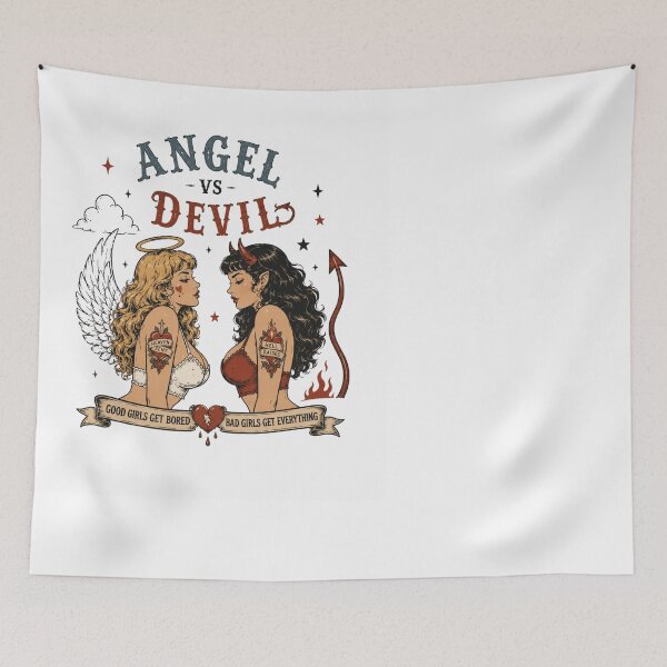 Item preview, Angel vs Devil Vintage Tattoo – Good Girls Get Bored Bad Girls Get Everything designed and sold by Region.