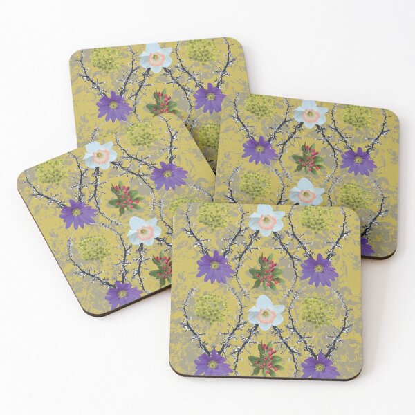 Item preview, Spring Maple Crab Apple Plum Windflower Daffodil on Gold & Gray designed and sold by Digitalmyth's Designs.