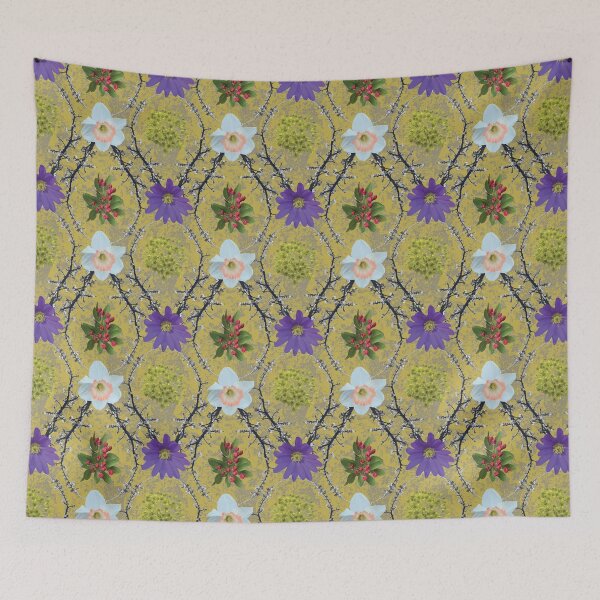 Item preview, Spring Maple Crab Apple Plum Windflower Daffodil on Gold & Gray designed and sold by Digitalmyth's Designs.
