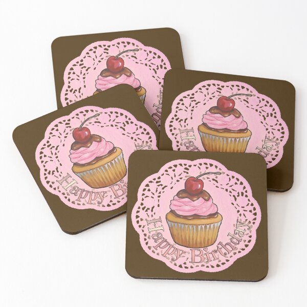 Item preview, Happy Birthday Cupcake on Pink Doily designed and sold by JoyfulWhimsy.