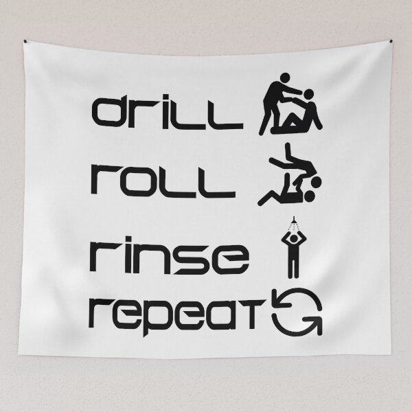 Item preview, Drill Roll Rinse Repeat BJJ Training Routine Black Ink designed and sold by RariTeesShop.