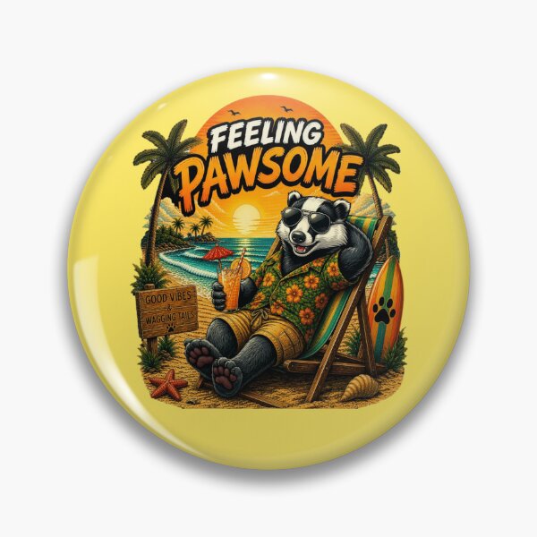 Item preview, Funny Badger Beach Design – Feeling Pawsome Summer Vibes Vacation Animal designed and sold by PixelsPaws.