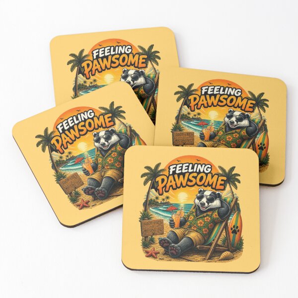 Item preview, Funny Badger Beach Design – Feeling Pawsome Summer Vibes Vacation Animal designed and sold by PixelsPaws.