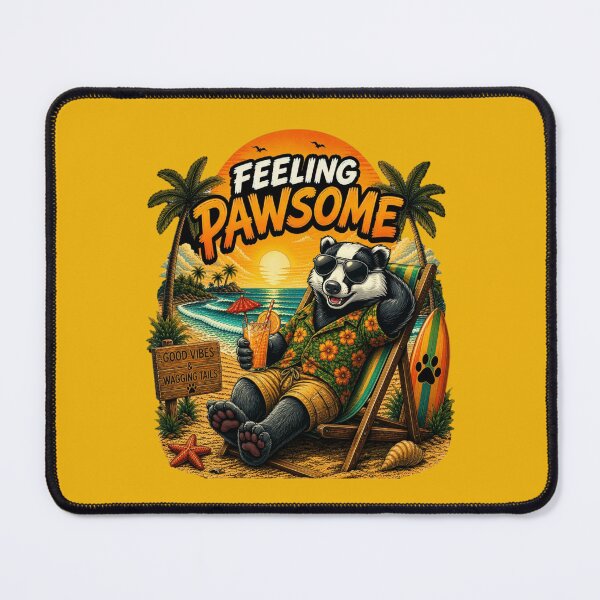 Item preview, Funny Badger Beach Design – Feeling Pawsome Summer Vibes Vacation Animal designed and sold by PixelsPaws.