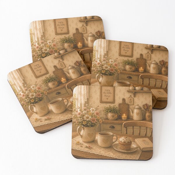 Item preview, Cozy Cottage Kitchen Coaster Set | Warm Vintage Farmhouse Decor designed and sold by IRYNASHOP.