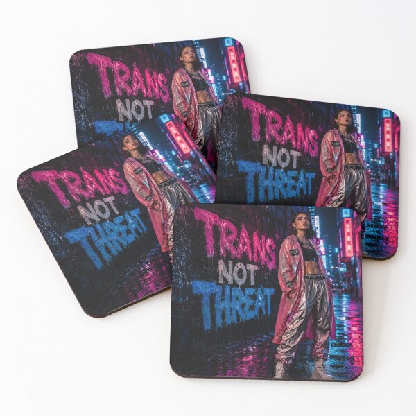 Item preview, TRANS NOT THREAT Cyberpunk Activist Typography T-Shirt | Futuristic LGBTQ Pride Streetwear Design designed and sold by Vvmd.