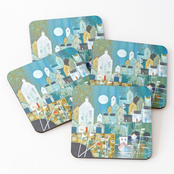 Item preview, Harbour scene with cottages and boats designed and sold by Ingrid Mayes.