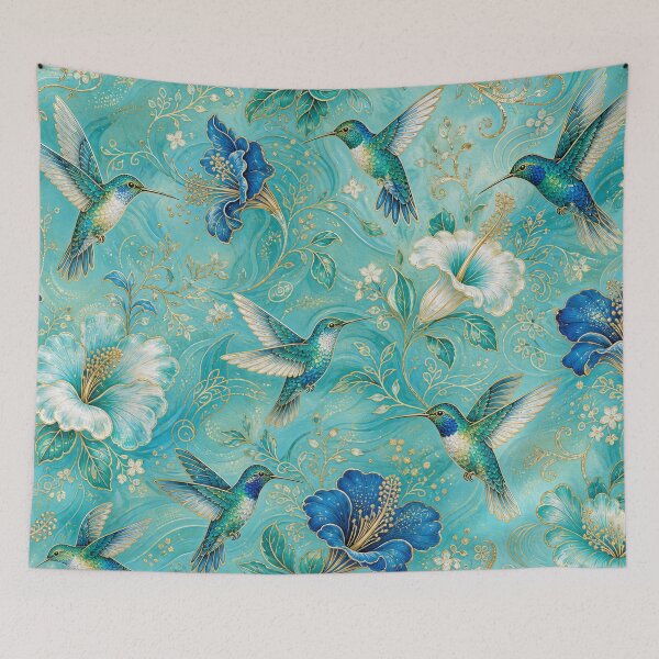 Item preview, Glamorous Colibri — Turquoise Hummingbird Repeat designed and sold by Jandedan.