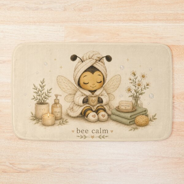 Item preview, Bee Calm Cottagecore Bath Mat designed and sold by IRYNASHOP.
