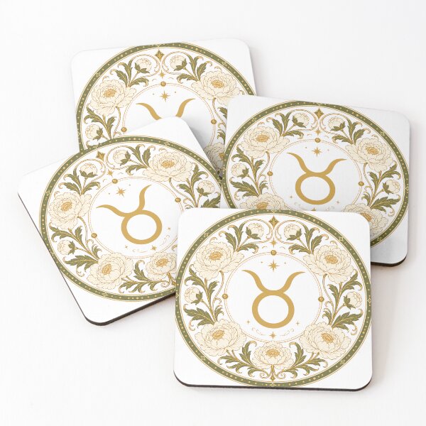 Item preview, Taurus Zodiac Floral Badge – Gold Symbol with White Peony Botanical Ornamental Circle Illustration designed and sold by Symbol Universe.