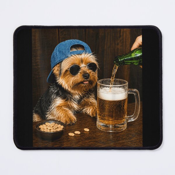 Item preview, Funny Yorkshire Terrier Dog Wearing Hat And Sunglasses Drinking Beer Bar designed and sold by GalenoHenley.